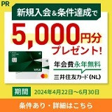【期間限定限定ポイントアップ】新規クレジットカード発行でポイントGet！三井住友カード（NL）